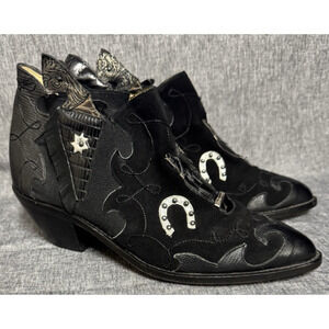 RARE Vintage 80s ZALO Western Booties Horse Black Genuine Leather Size 8.5 M
